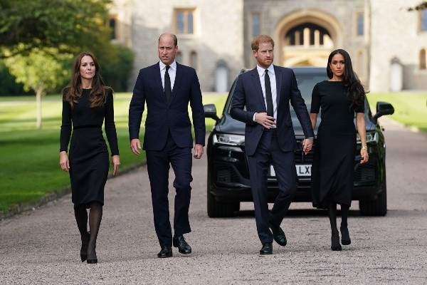 Kate Middleton, Príncipe William, Príncipe Harry y Meghan Markle en Windsor (Getty).