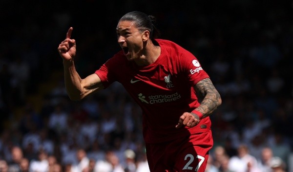 Darwin Núñez celebrando con Liverpool. (Getty)