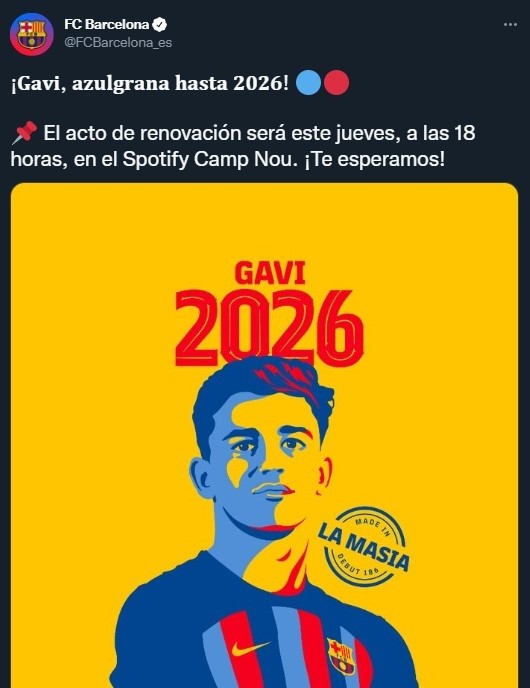 Barcelona anunció la renovación de contrato de Gavi