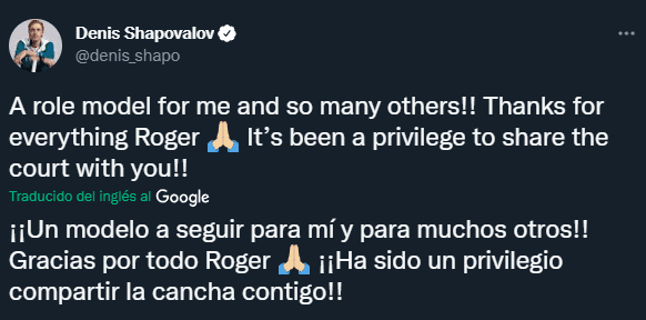 Shapovalov también comentó sobre el retiro de Federer (Twitter @denis_shapo)