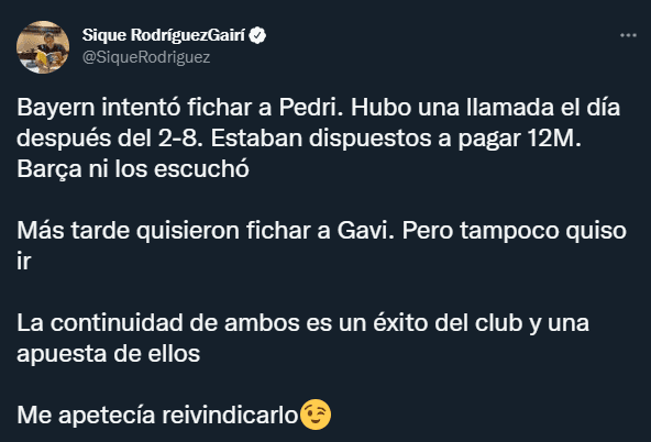 Bayern quiso a Pedri (Twitter @SiqueRodriguez)