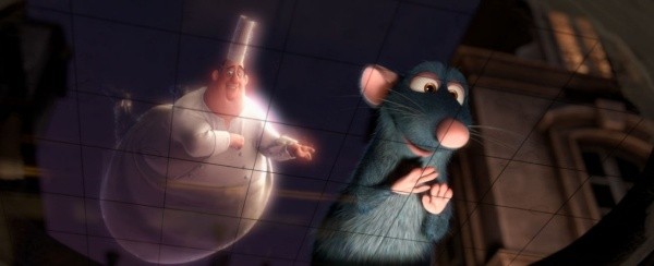 Imagem: Reprodução/Divulgação Pixar - Remy lembrando do chefe Auguste Gusteau.