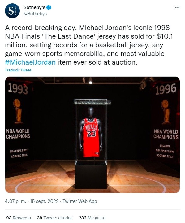 Michael Jordan 'Last Dance' jersey sells for a record US$10.1 million
