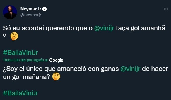 Neymar y su nuevo mensaje en defensa de Vinicius (Twitter @neymarjr)