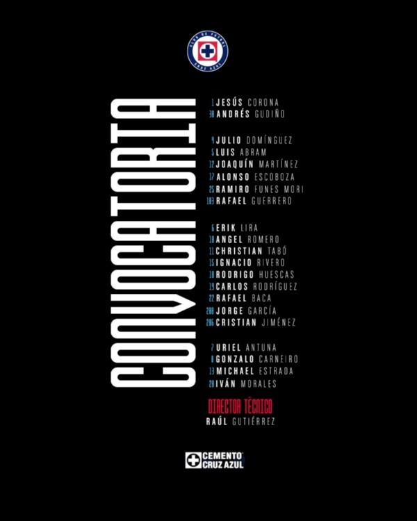 Convocados en Cruz Azul vs. Pumas UNAM (Cruz Azul)