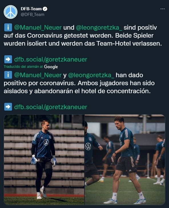 Neuer y Goretzka, desafectados de la convocatoria alemana por Covid-19 (Twitter @DFB_Team)