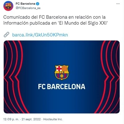 Fuente: Twitter Oficial FC Barcelona (@FCBarcelona_es)