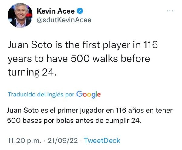 Récord de Juan Soto en la MLB (Foto: @sdutKevinAcee)