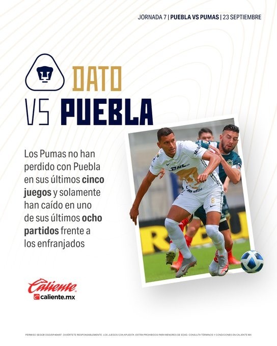 Pumas se enfrentará a Puebla este viernes desde las 21:05 horas. @PumasMX