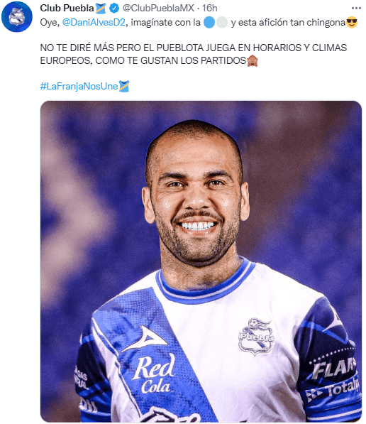 Puebla seduce a Dani Alves. (@ClubPueblaMX)