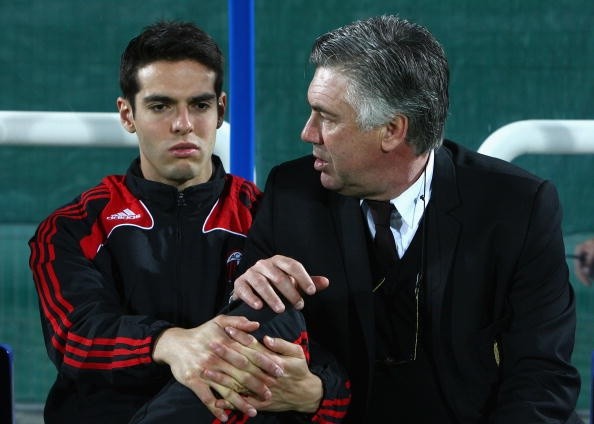 Kaká y Ancelotti. Getty.