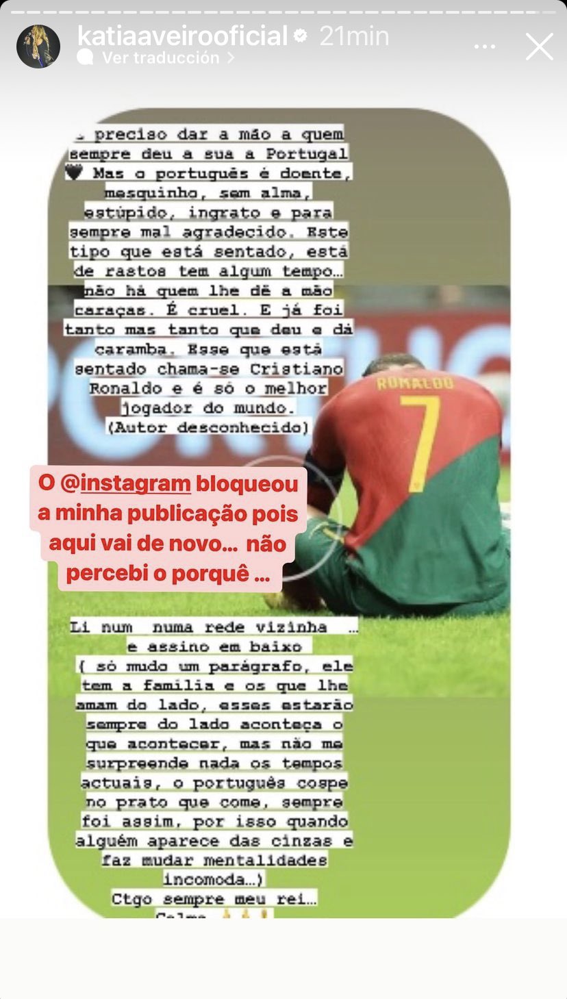 Mensaje de la hermana de Cristiano Ronaldo. Instagram.