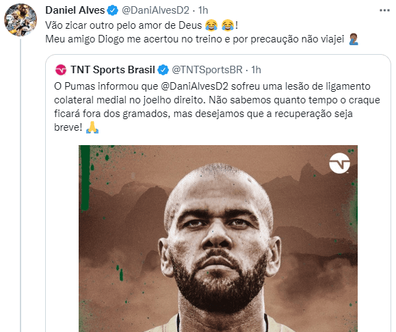 Dani Alves desmiente su lesión. (@DaniAlvesD2)