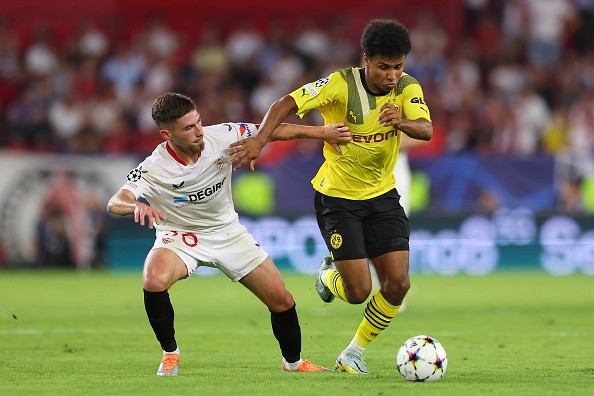 Acción de juego entre Sevilla y Borussia Dortmund. Getty.