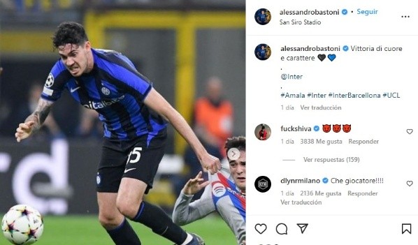 Fuente: Instagram Oficial Alessandro Bastoni (alessandrobastoni)