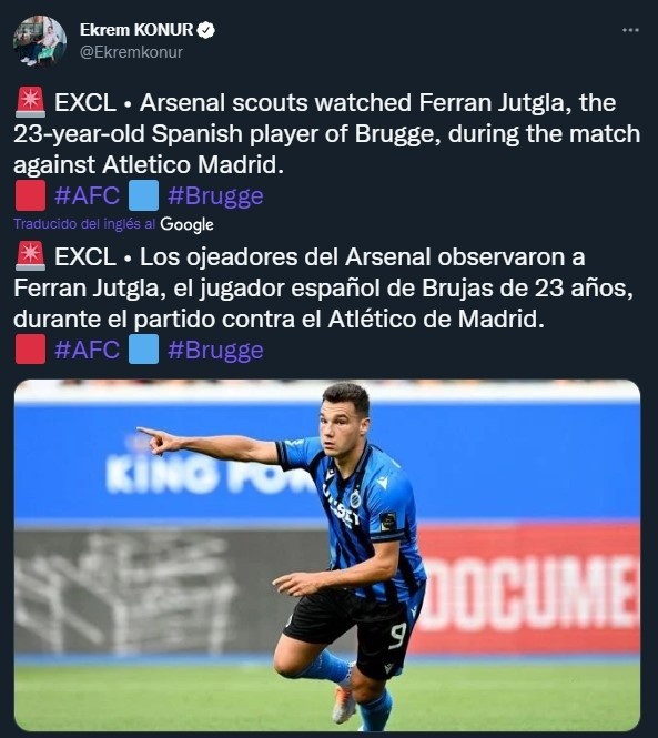 Arsenal sigue a Ferran Jutglà (Twitter @Ekremkonur)