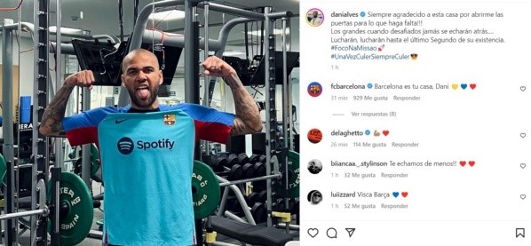 Dani Alves se mostró con la indumentaria del Barcelona. Instagram.