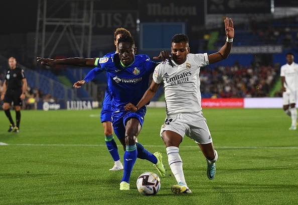 Acción de juego entre Getafe y Real Madrid. Getty.