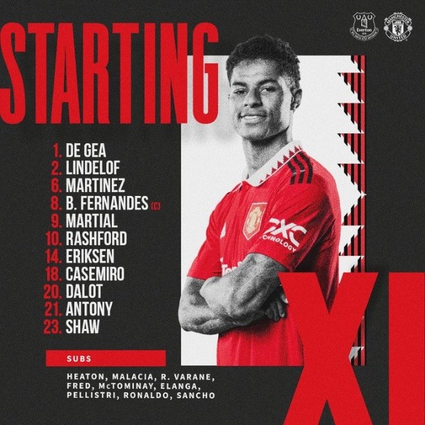 Los 11 de Manchester United vs. Everton (Foto: Twitter Manchester United)