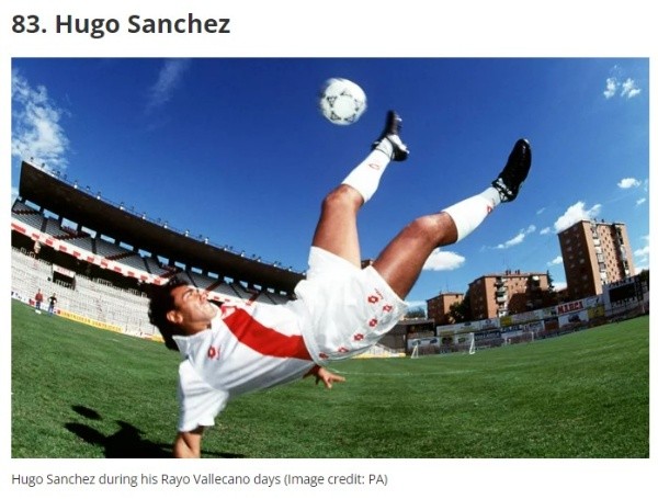 Hugo Sánchez, entre los 100 mejores de la historia.