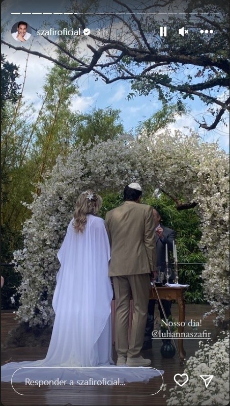 Luciano Szafir e Luhanna se casam em cerimônia luxuosa. Imagem: Reprodução/Stories Instagram oficial do ator.