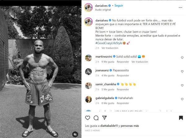 El mensaje de Dani Alves en su cuenta de Instagra