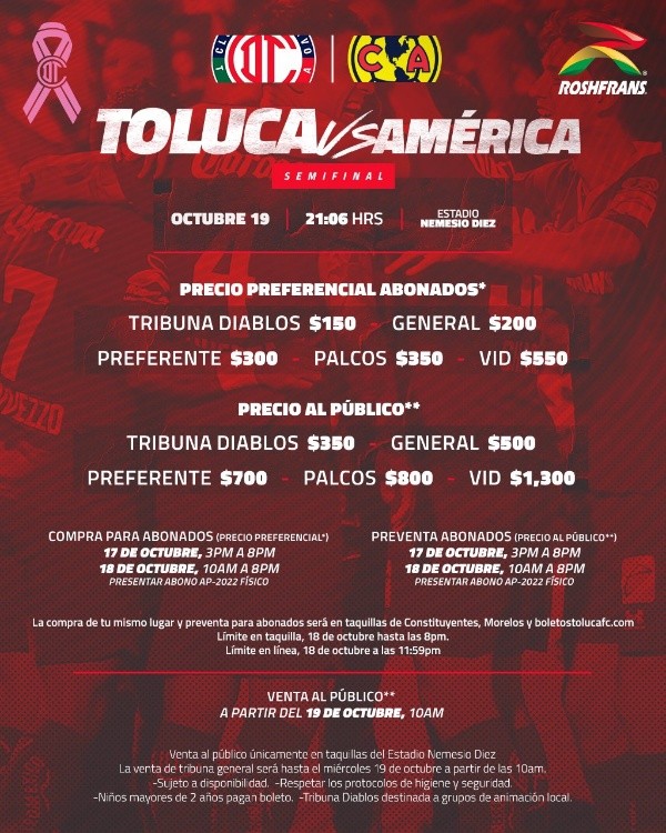 Precios y dónde comprar boletos para Toluca vs. América por la