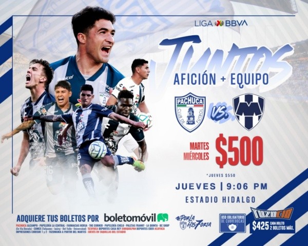 El valor de los boletos para Pachuca vs. Monterrey (Foto: Twitter Club Pachuca)