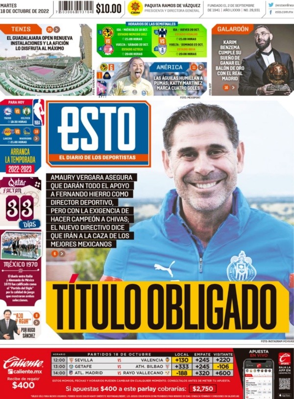 Portadas del día acaparan el anuncio de Fernando Hierro como director  deportivo de Chivas Guadalajara | Primera Página