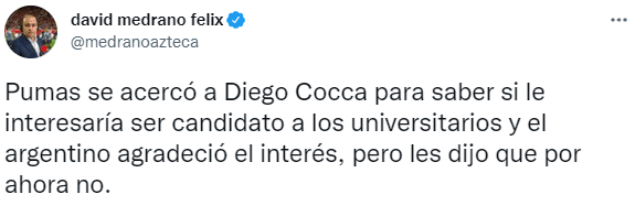 Cocca rechazó a Pumas. (@medranoazteca)
