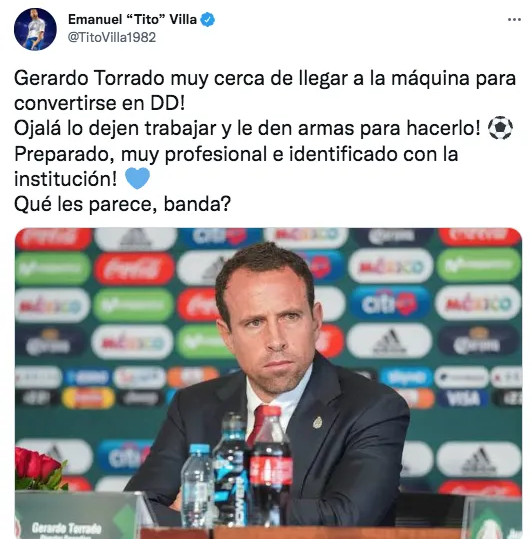 Villa celebra que Torrado pueda llegar a Cruz Azul. (@TitoVilla1982)