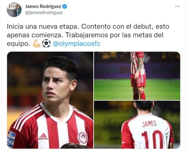 James Rodríguez en sus primeros pasos con Olympiacos. Twitter.
