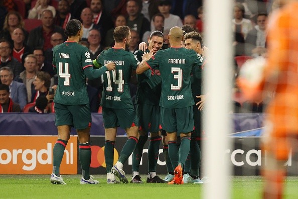 Festejo de gol de Liverpool. Getty.