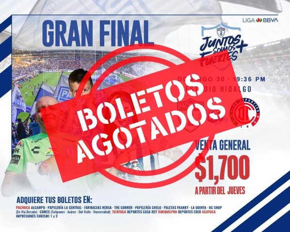 Pachuca anunció que se agotaron los boletos para la final de vuelta ante Toluca (Foto: Twitter Pachuca)