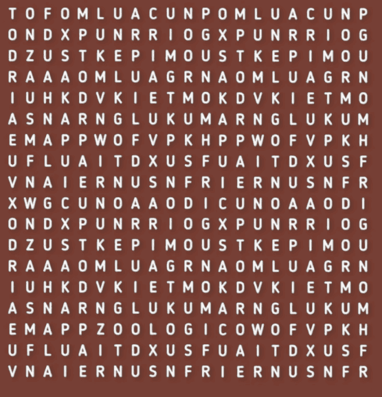 Descubre la palabra ZOOLÓGICO en la sopa de letras