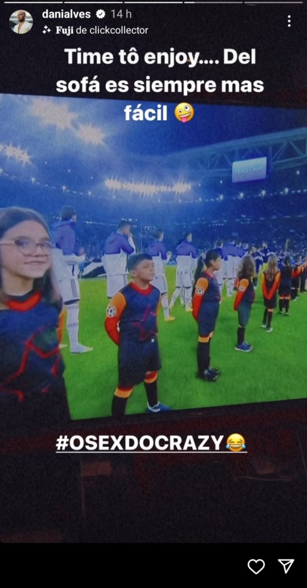 La publicación de Dani Alves en Instagram respecto al partido que jugaron Juventus y PSG por la Champions League.