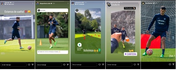 Las publicaciones de los jugadores de Pumas en Instagram sobre el primer día de la pretemporada.