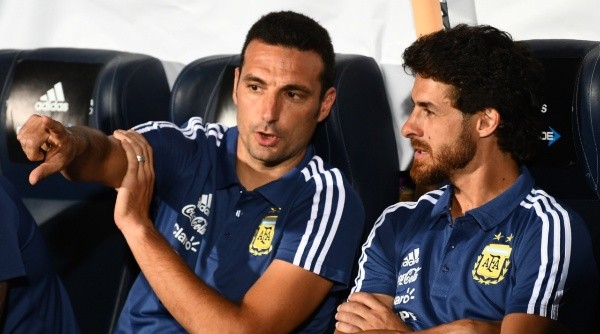 Scaloni y Aimar, durante un amistoso de la Selección Argentina