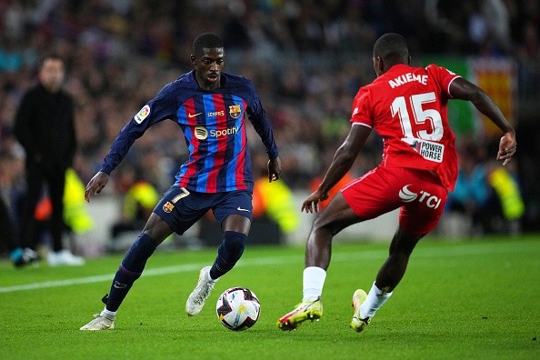 Dembélé en acción con Barcelona. Getty.