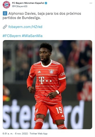 Fuente: Twitter Oficial FC Bayern Múnich (@FCBayernES)
