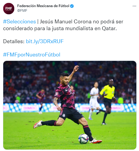 México pierde a Corona, una de sus figuras más rutilantes para Qatar 2022.