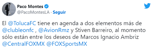 Interés del Toluca por más jugadores de León. (@PacoMontesLA)