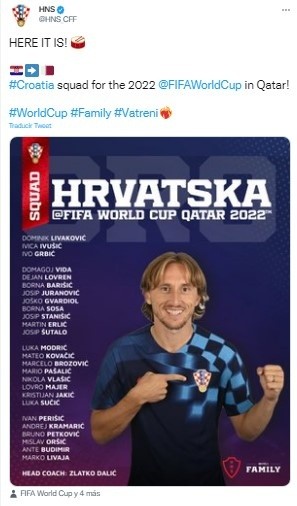 Fuente: Twitter Oficial Selección Croacia (@HNS_CFF)