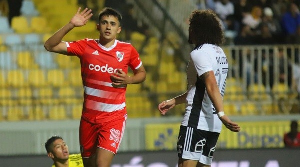 09 DE NOVIEMBRE DE 2022/VIÑA DEL MARPablo Solari anota el empate para River Plate 3 x 3 durante el partido amistoso entre Colo Colo y River Plate, disputado en el Estadio Sausalito de Viña del Mar. FOTO: MANUEL LEMA OLGUIN/AGENCIAUNO-AGENCIAUNO