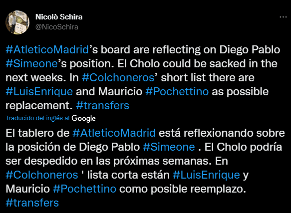 Pochettino, entre los candidatos a reemplazar a Simeone