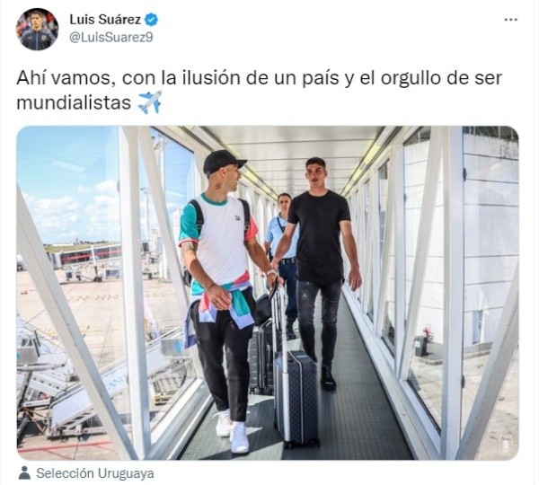 Suárez en camino al Mundial. Twittter.