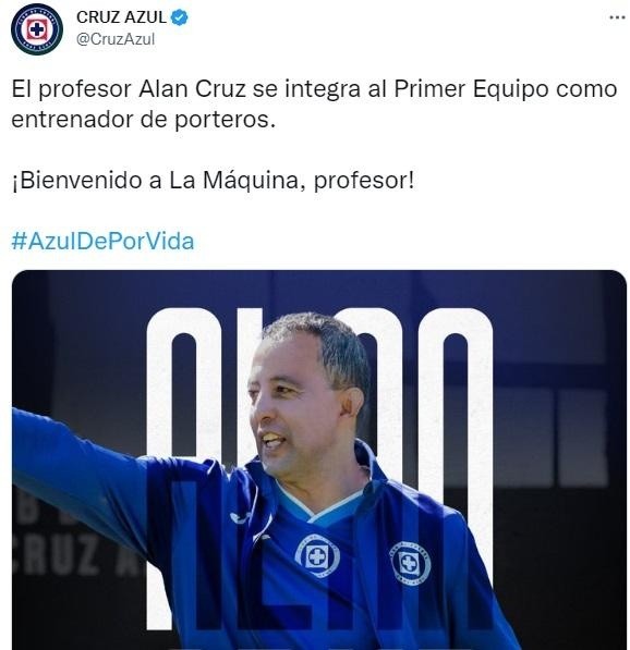 Alan Cruz, nuevo entrenador de porteros de Cruz Azul.