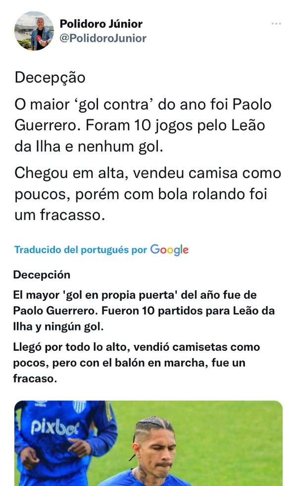 Críticas sobre Paolo Guerrero, jugador de Avaí