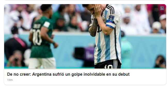Unbeliavable: Argentina suffers unforgettable blow in debut. ESPN – Argentina