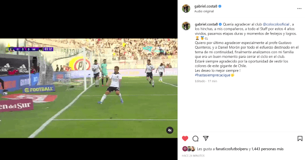 Gabriel Costa se despidió de Colo Colo. (Foto: Instagram)